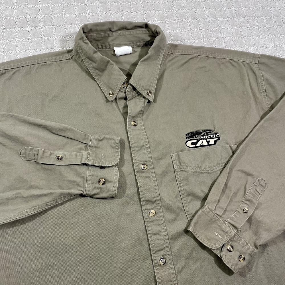 Vintage Arctic Cat Snowmobile Size 2XL Embroidered Y2K Winter‎ Button Shirt